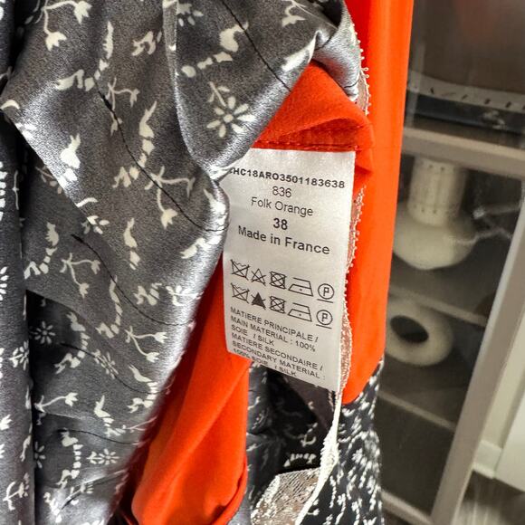 Chloe Folk Orange Silk Midi Shirt Dress 38 NEW De Chine Cravat Floral White Lace - Picture 7 of 7